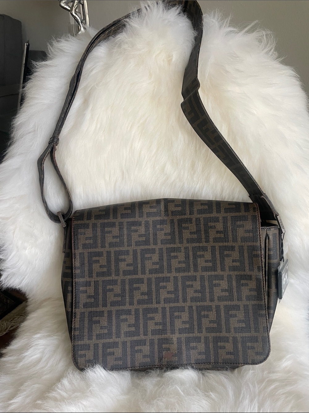 Fendi Brown FF Logo Crossbody Messenger Bag